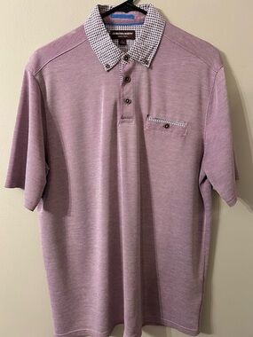 Johnston & Murphy Men’s Lavender Polo with Patterned Contrast Collar
